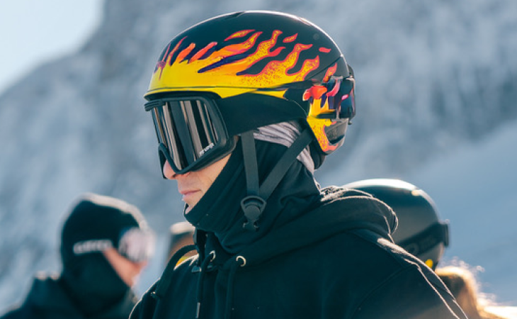 Nick Goepper wearing a colorful ski helmet