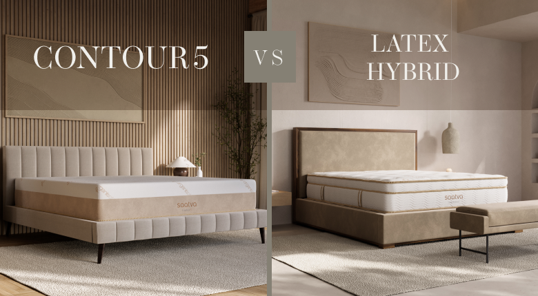Two mattress styles comparison display - contour5 vs saatva latex hybrid
